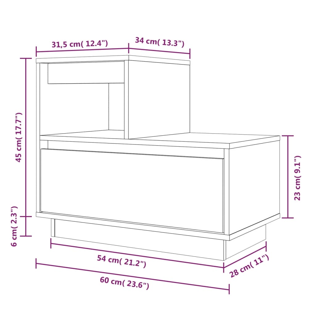 Bedside Cabinet White 60x34x51 cm Solid Wood Pine