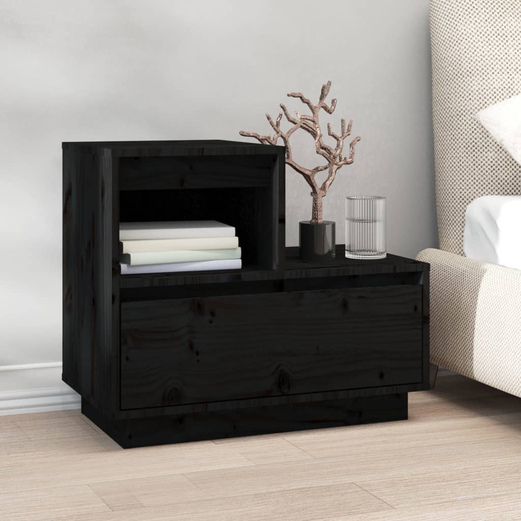 Bedside Cabinets 2 pcs Black 60x34x51 cm Solid Wood Pine