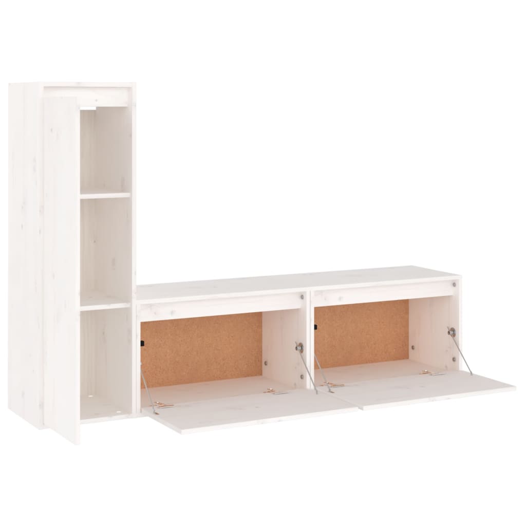 TV Cabinets 3 pcs White Solid Wood Pine