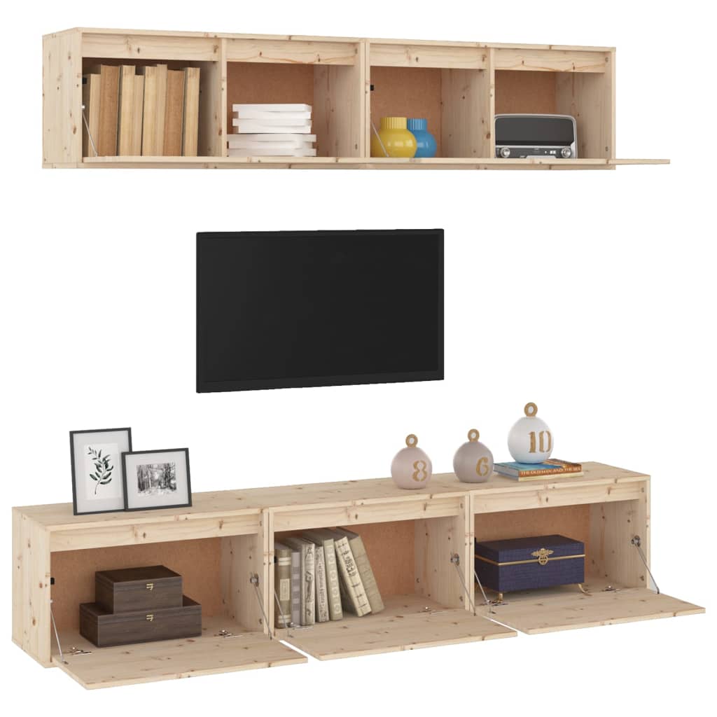 TV Cabinets 5 pcs Solid Wood Pine