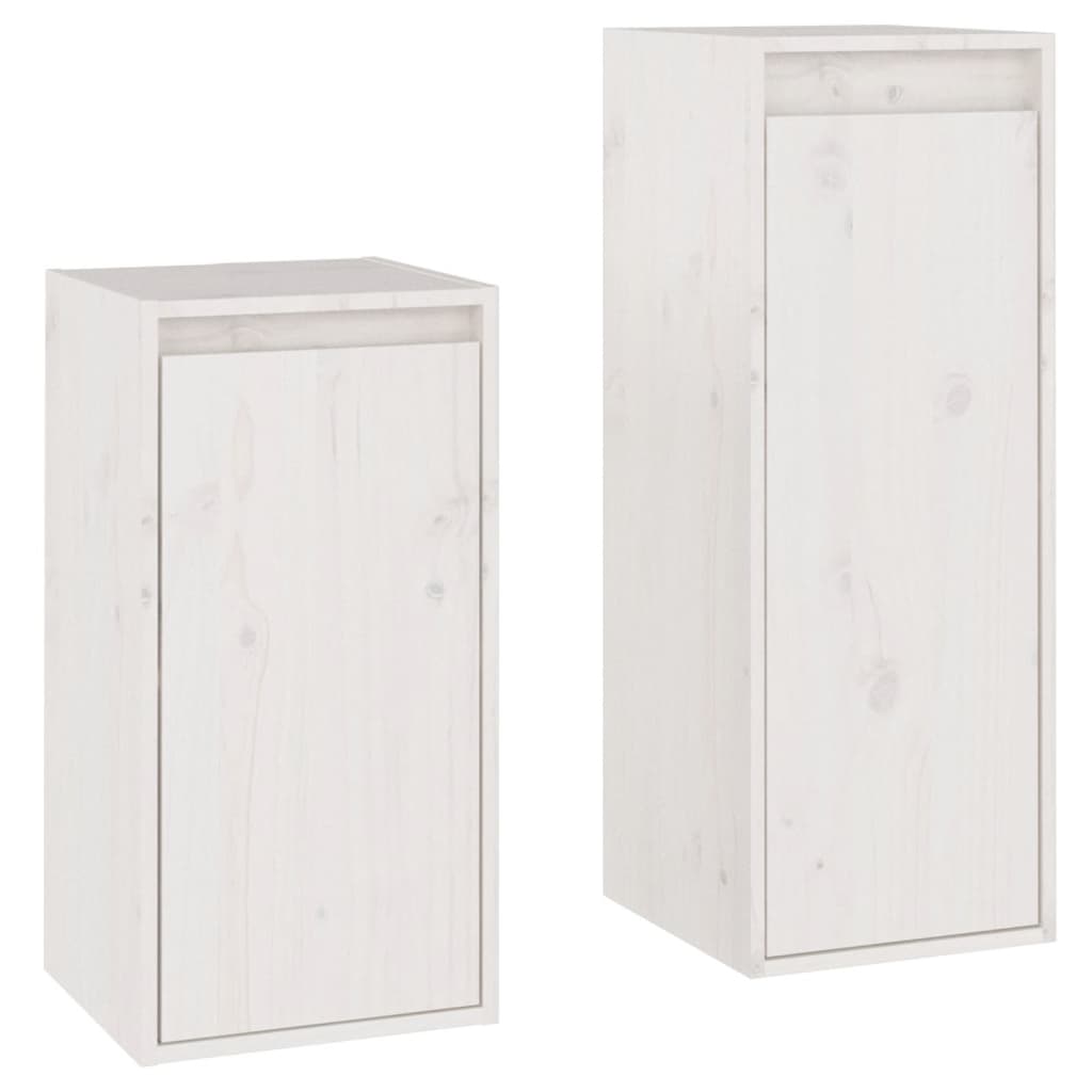 TV Cabinets 2 pcs White Solid Wood Pine