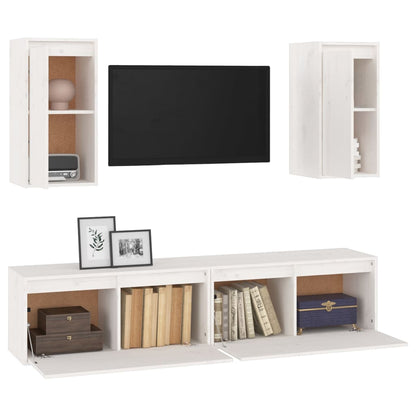 TV Cabinets 4 pcs White Solid Wood Pine