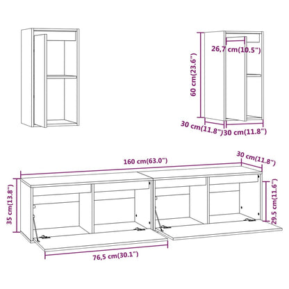 TV Cabinets 4 pcs White Solid Wood Pine