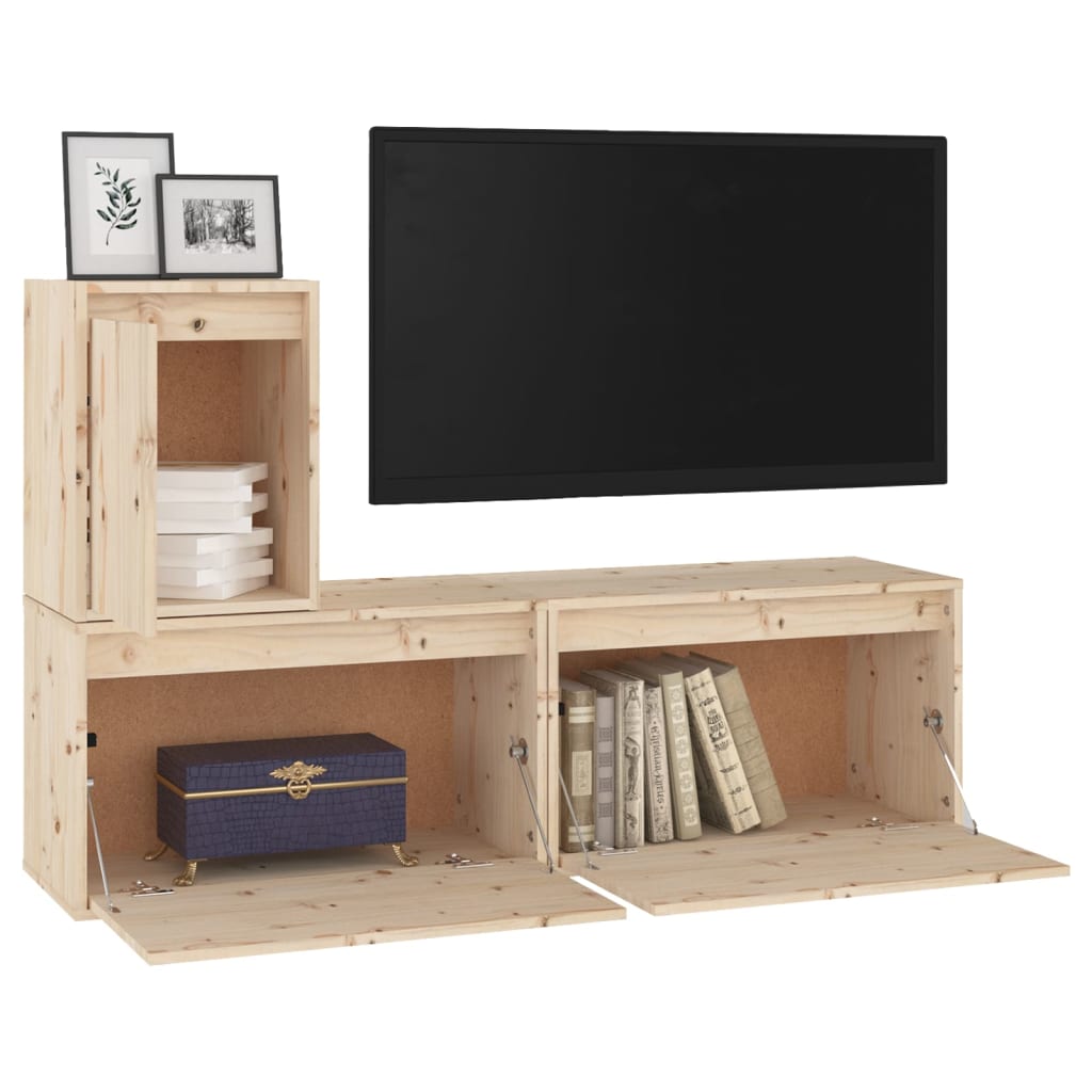 TV Cabinets 3 pcs Solid Wood Pine