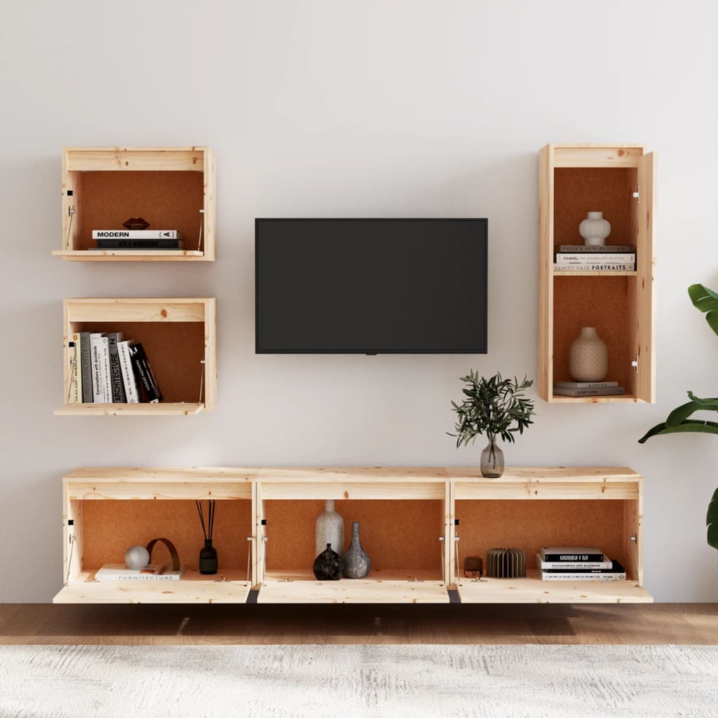 TV Cabinets 6 pcs Solid Wood Pine