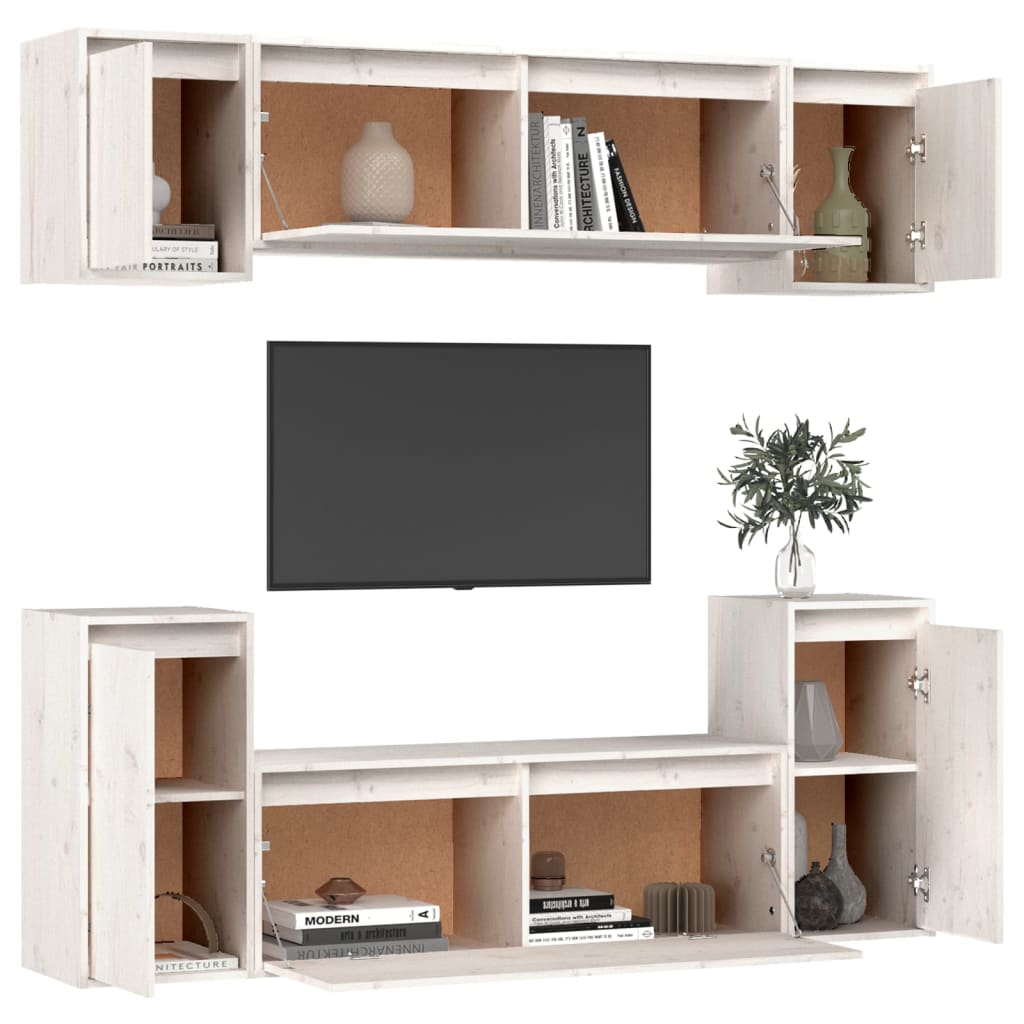 TV Cabinets 6 pcs White Solid Wood Pine