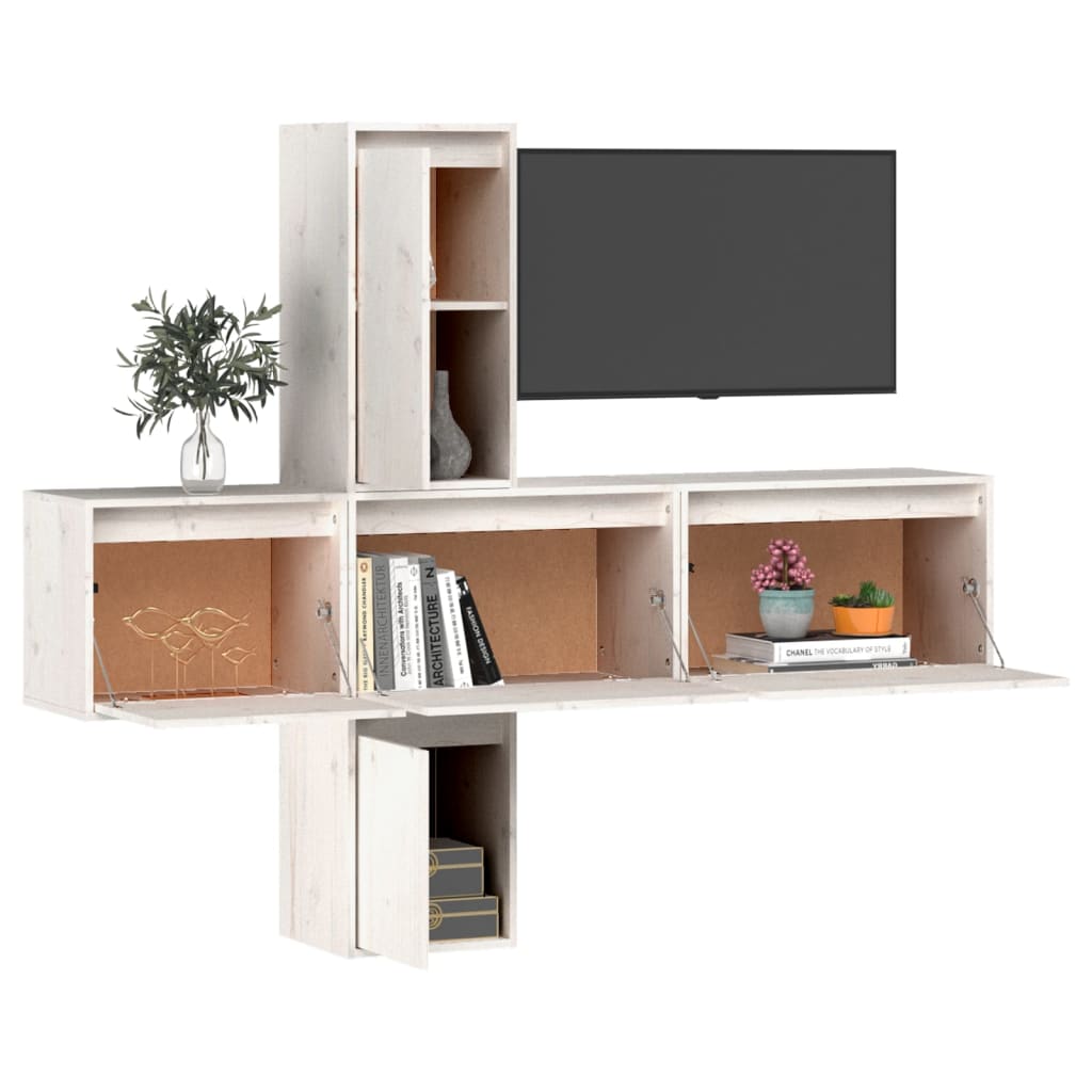 TV Cabinets 5 pcs White Solid Wood Pine