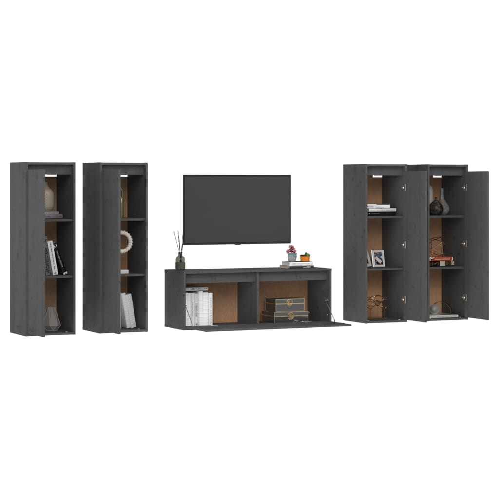 TV Cabinets 5 pcs Grey Solid Wood Pine