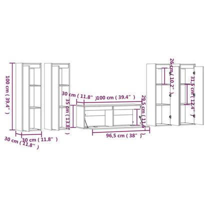 TV Cabinets 5 pcs Grey Solid Wood Pine