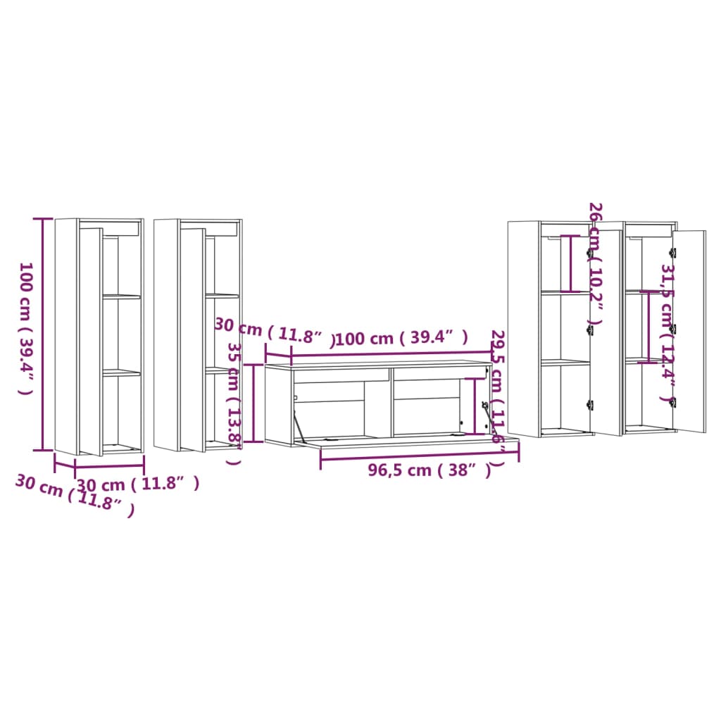 TV Cabinets 5 pcs Honey Brown Solid Wood Pine