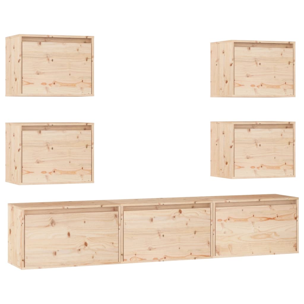 TV Cabinets 7 pcs Solid Wood Pine