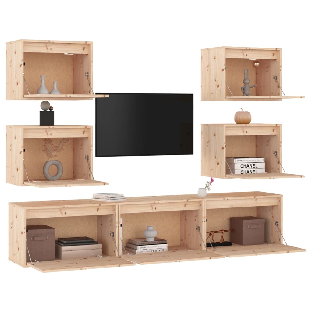 TV Cabinets 7 pcs Solid Wood Pine