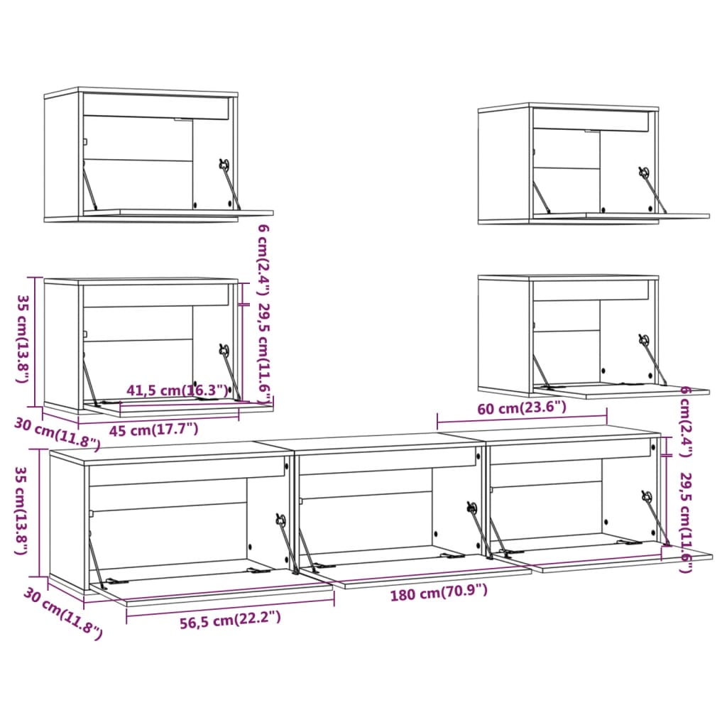 TV Cabinets 7 pcs Solid Wood Pine