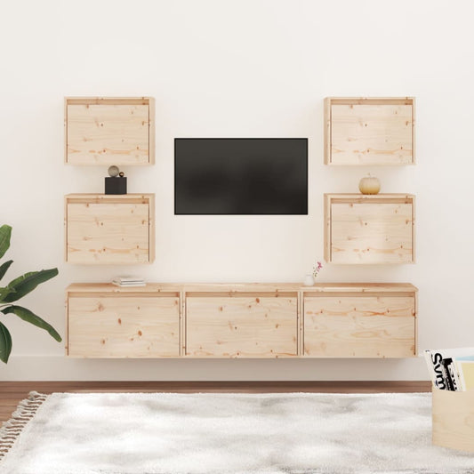 TV Cabinets 7 pcs Solid Wood Pine