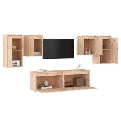 TV Cabinets 6 pcs Solid Wood Pine