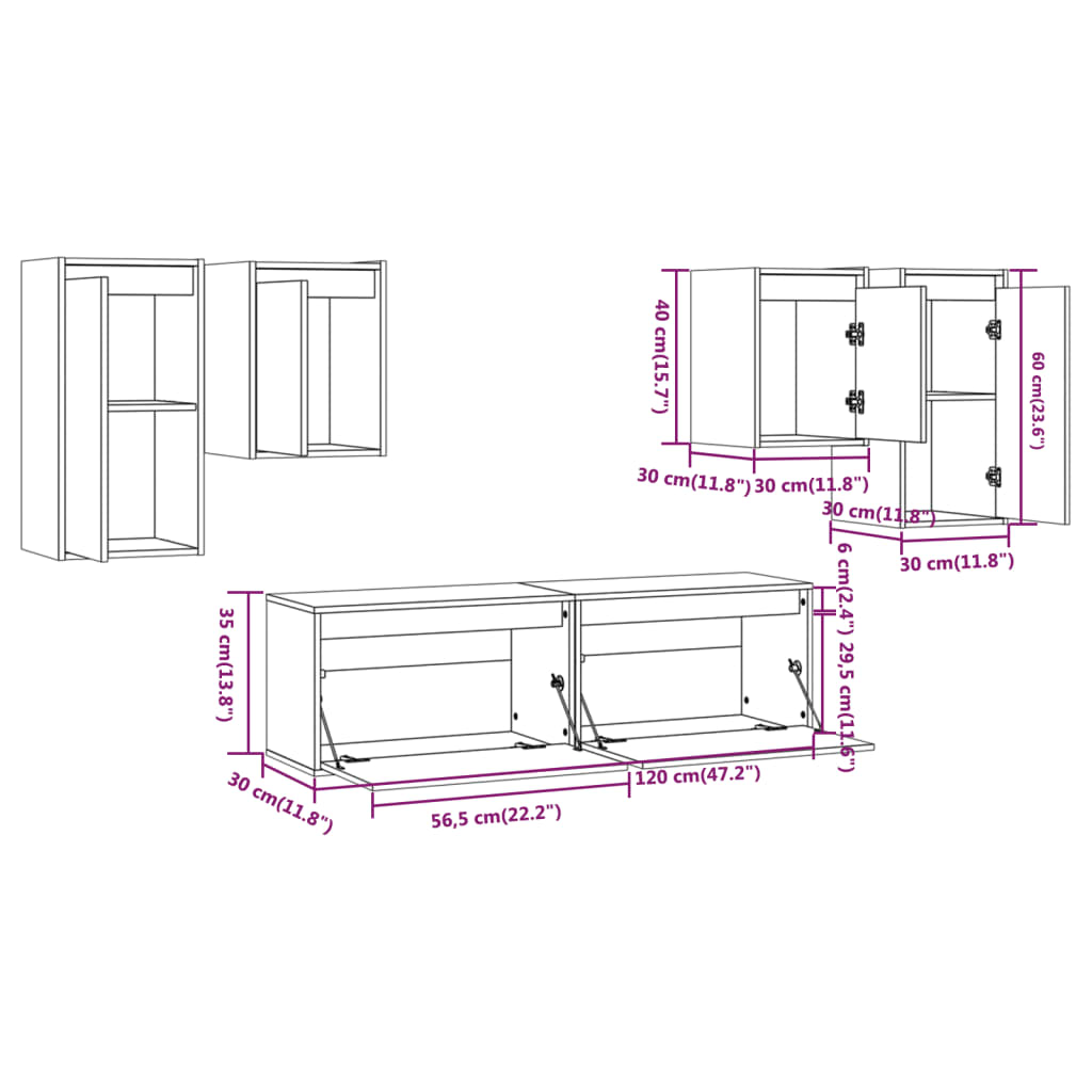 TV Cabinets 6 pcs Solid Wood Pine