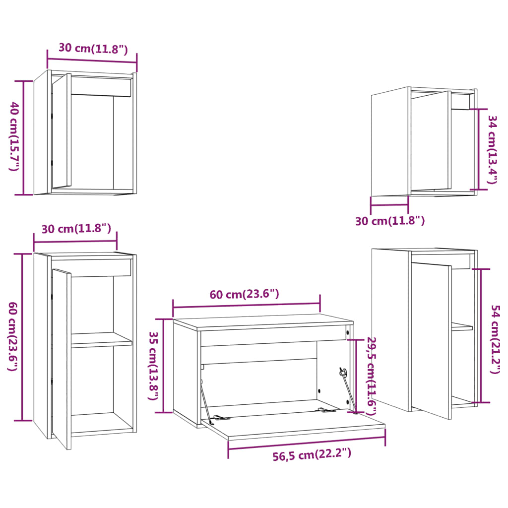 TV Cabinets 5 pcs Black Solid Wood Pine