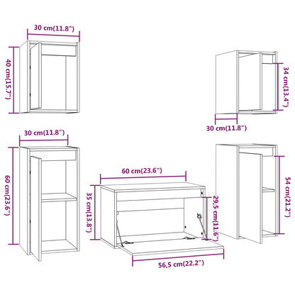 TV Cabinets 5 pcs Black Solid Wood Pine