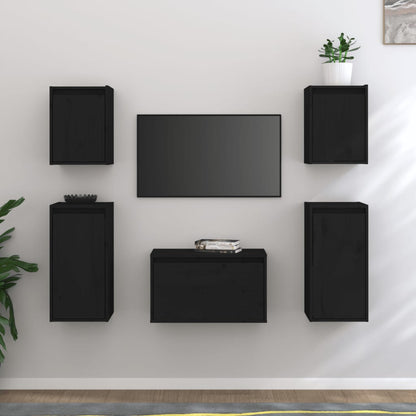 TV Cabinets 5 pcs Black Solid Wood Pine