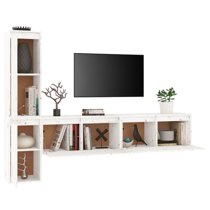 TV Cabinets 4 pcs White Solid Wood Pine