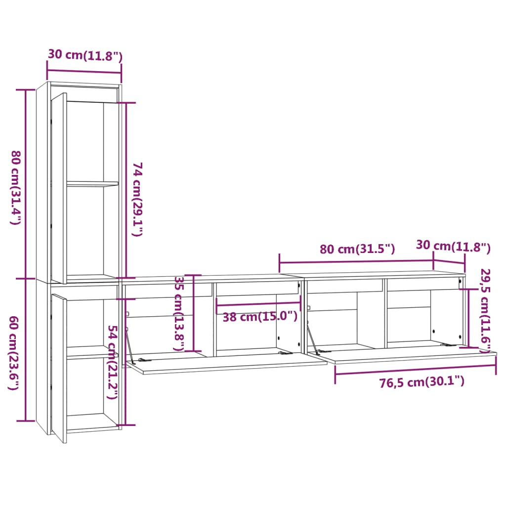 TV Cabinets 4 pcs White Solid Wood Pine