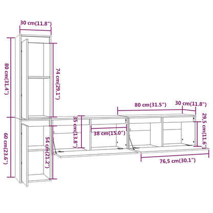 TV Cabinets 4 pcs White Solid Wood Pine