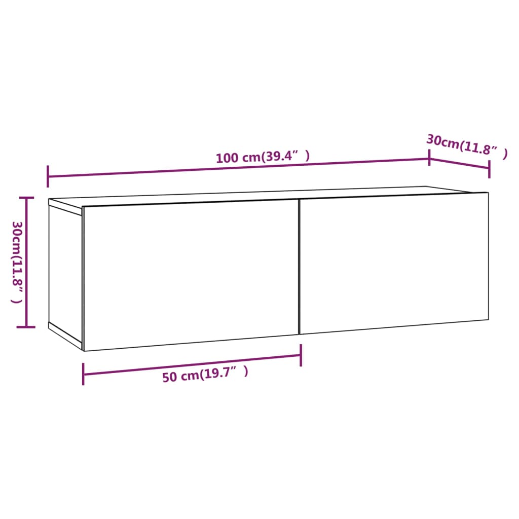 TV Wall Cabinet Grey Sonoma 100x30x30 cm Engineered Wood