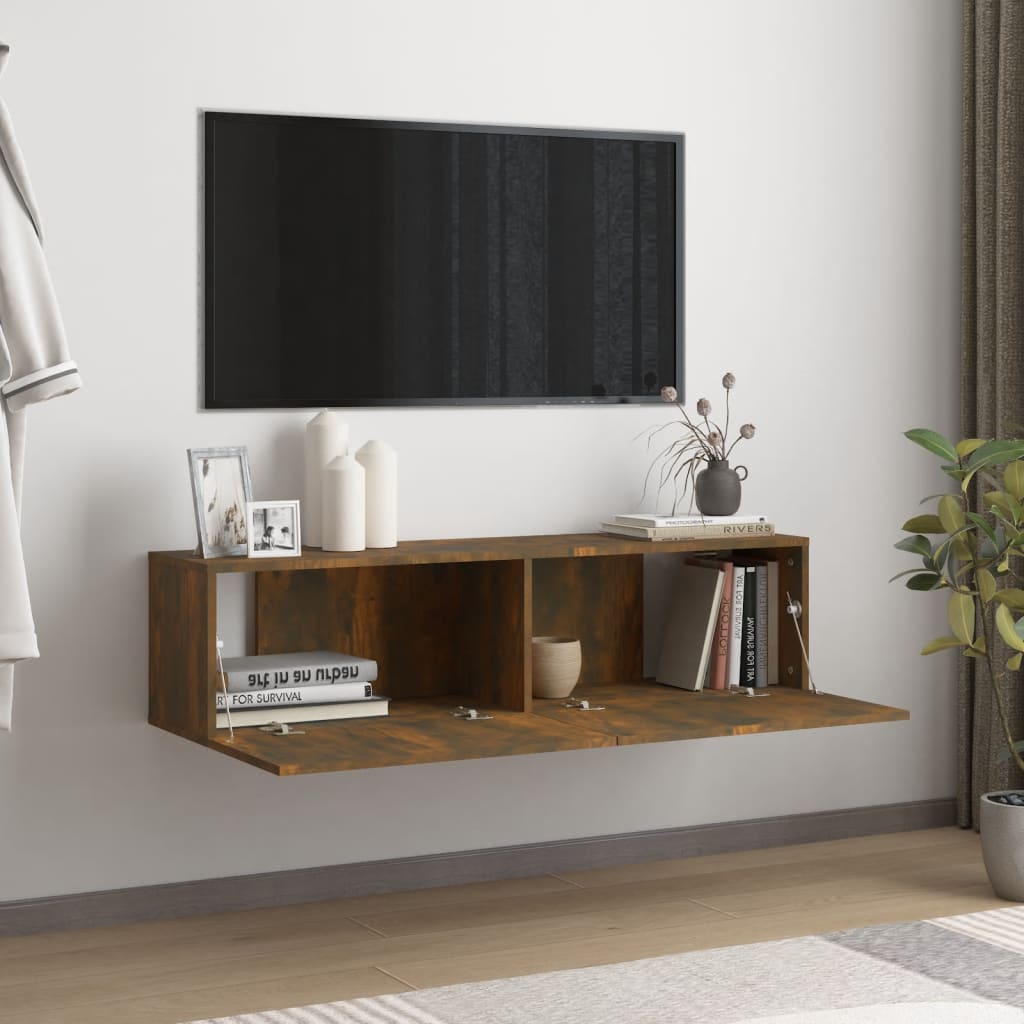 TV Wall Cabinet Smoked Oak 120x30x30 cm Engineered Wood