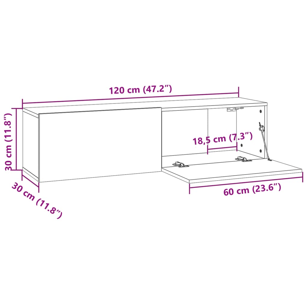 TV Wall Cabinet Smoked Oak 120x30x30 cm Engineered Wood