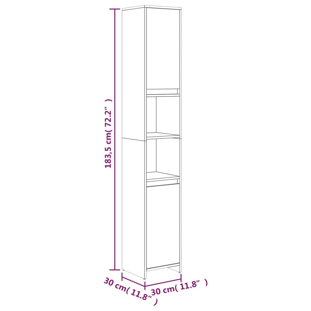 Bathroom Cabinet Grey Sonoma 30x30x183.5 cm Engineered Wood