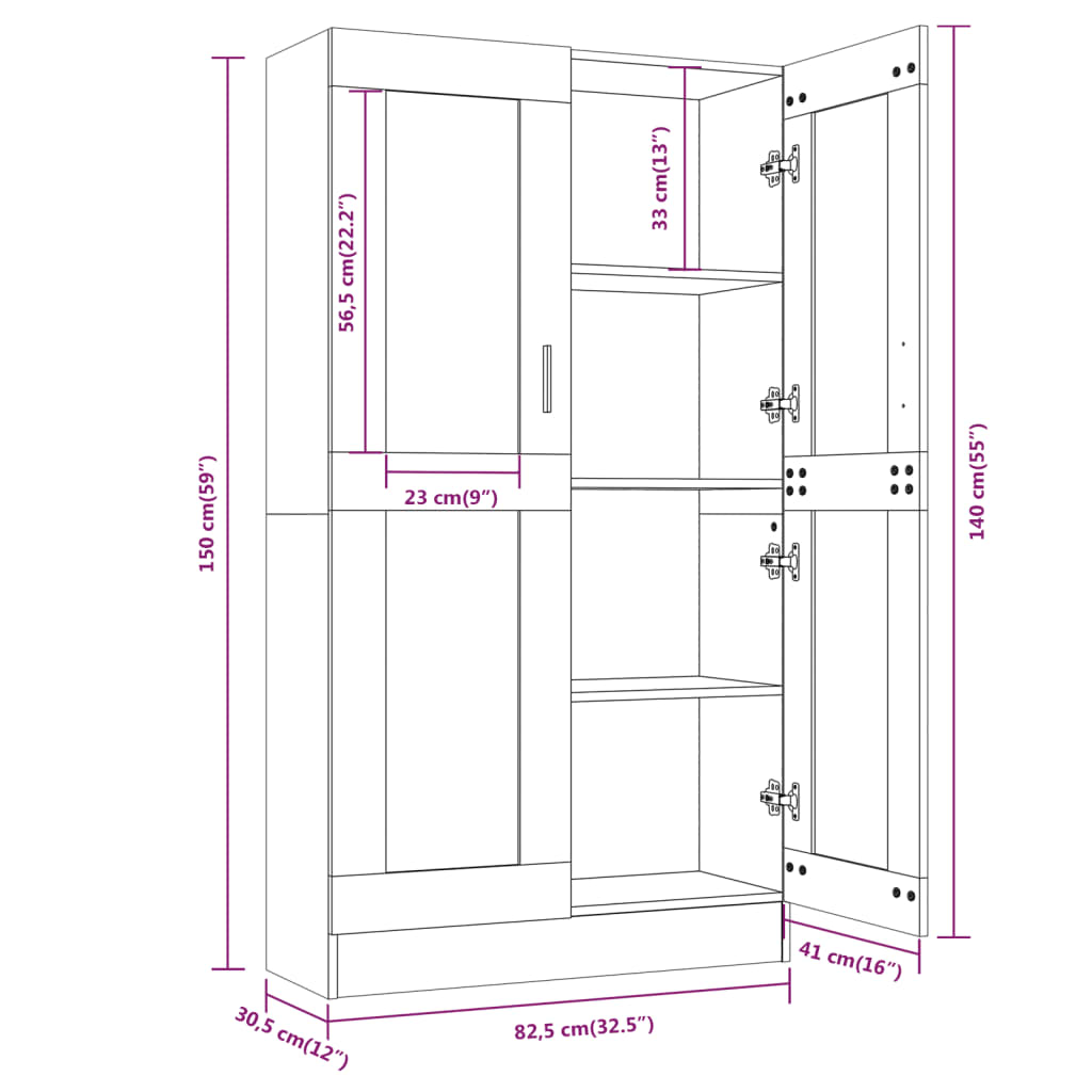 Vitrine Cabinet Smoked Oak 82.5x30.5x150 cm Engineered Wood