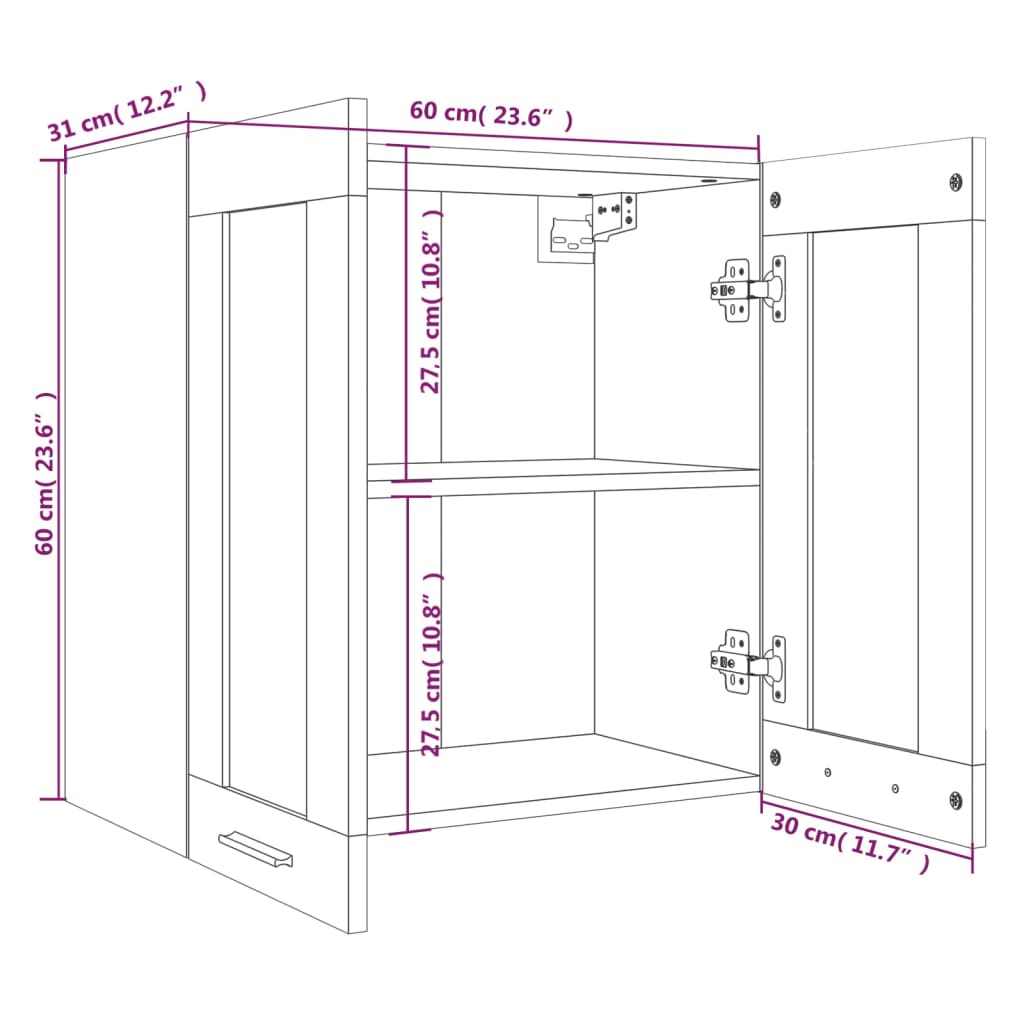 Hanging Glass Cabinet Grey Sonoma 60x31x60 cm Engineered Wood