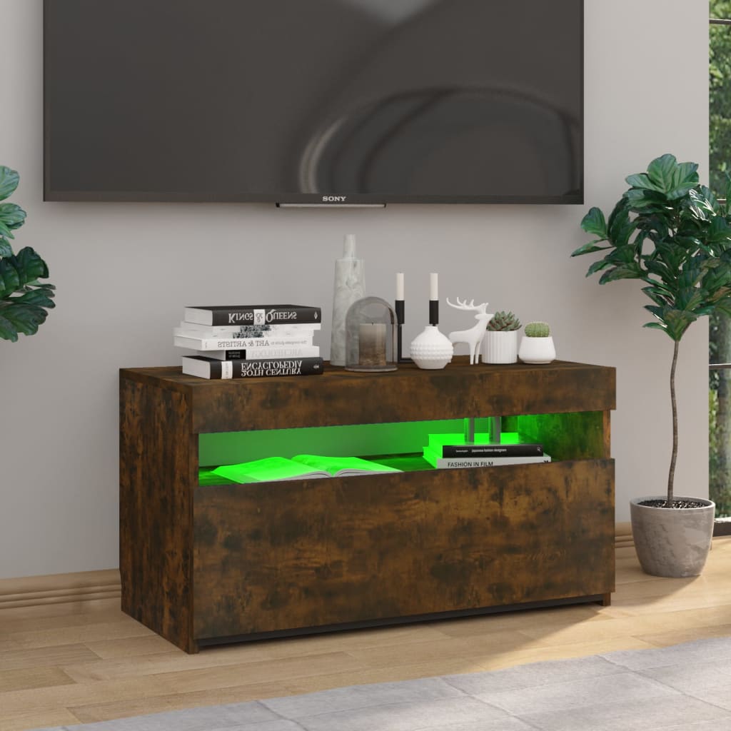 TV Cabinet with LED Lights Smoked Oak 75x35x40 cm