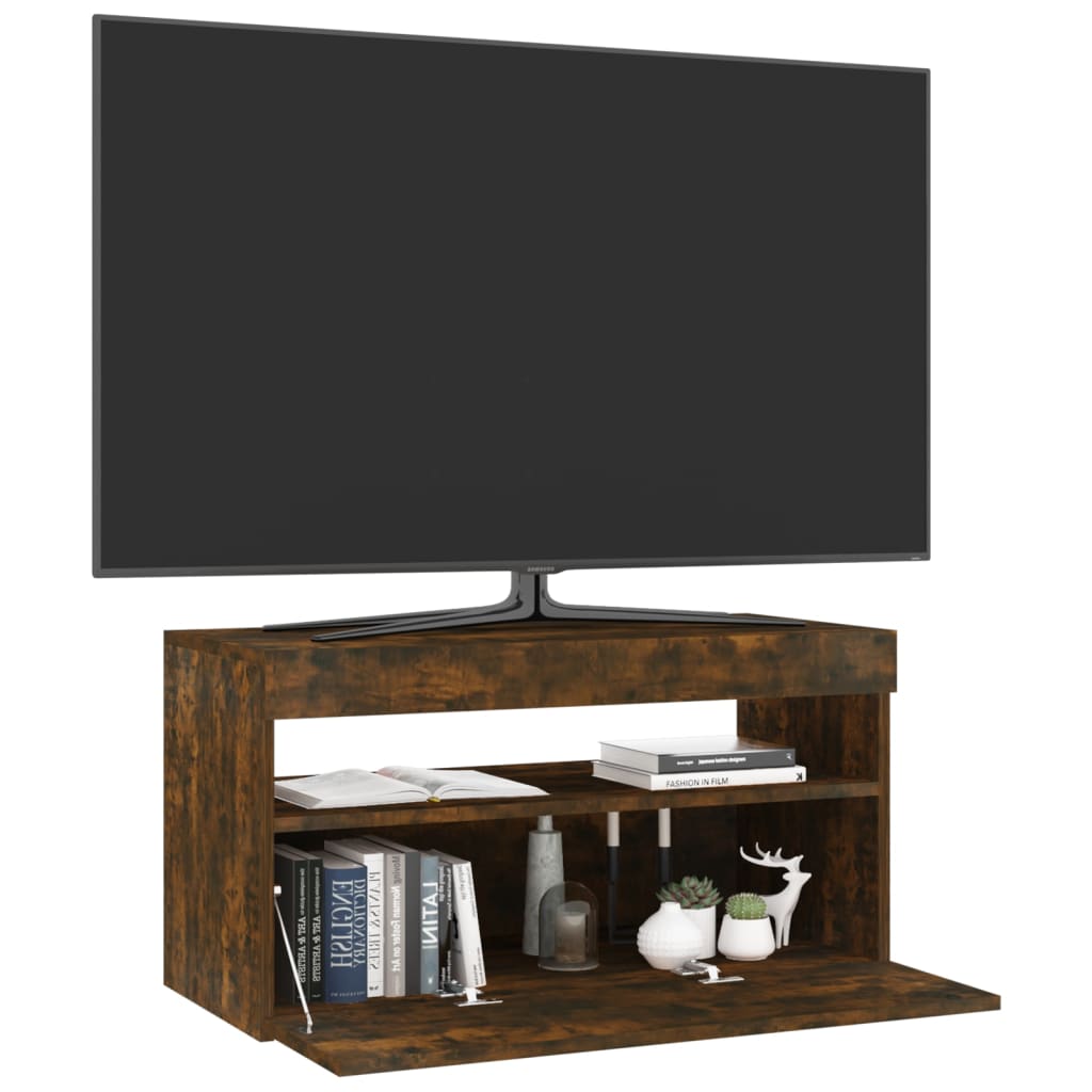 TV Cabinet with LED Lights Smoked Oak 75x35x40 cm