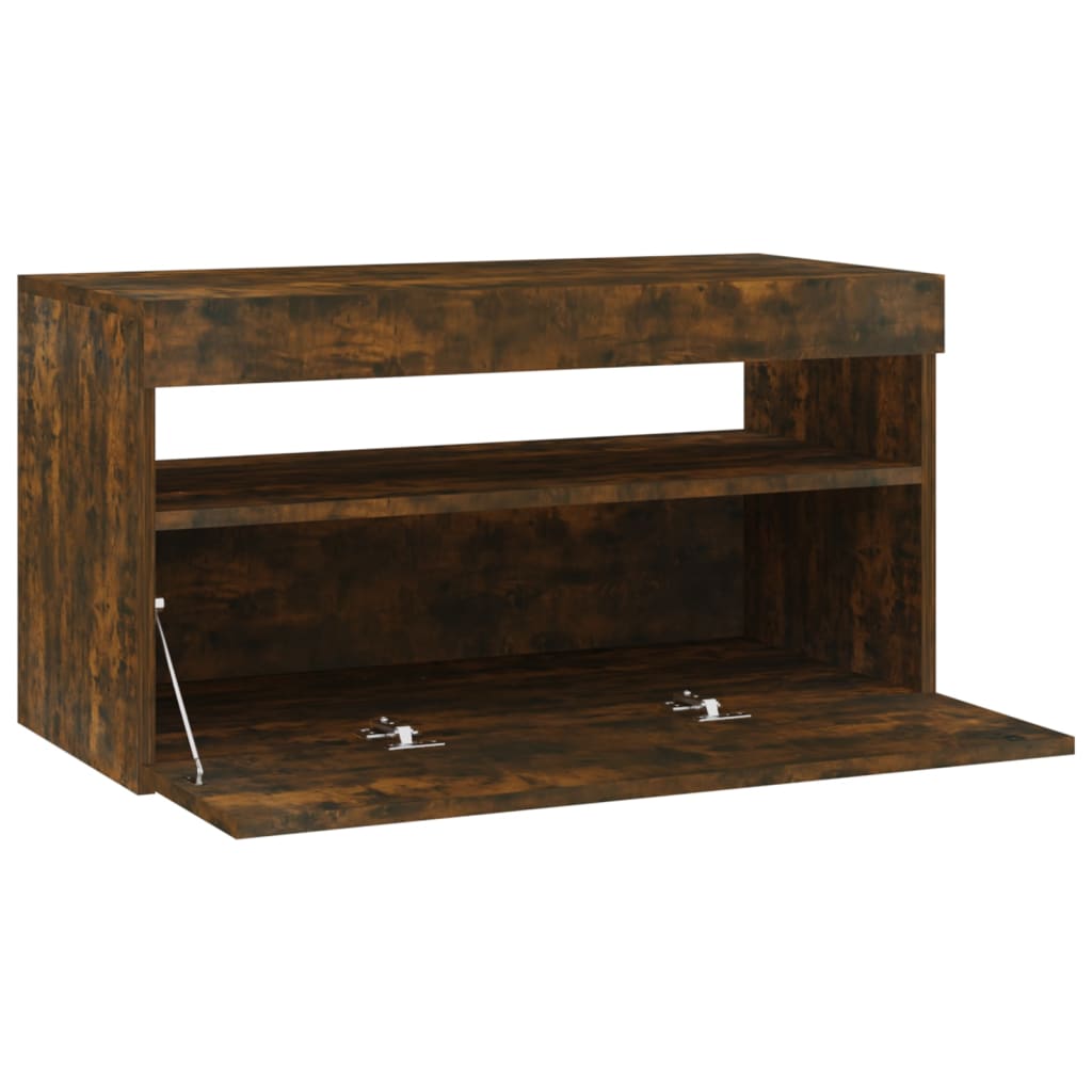 TV Cabinet with LED Lights Smoked Oak 75x35x40 cm