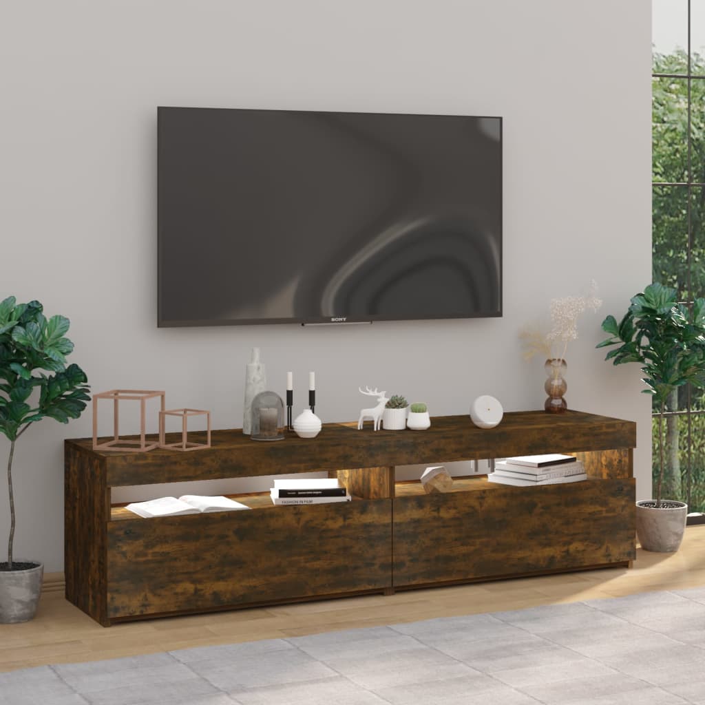 TV Cabinet with LED Lights 2 pcs Smoked Oak 75x35x40 cm