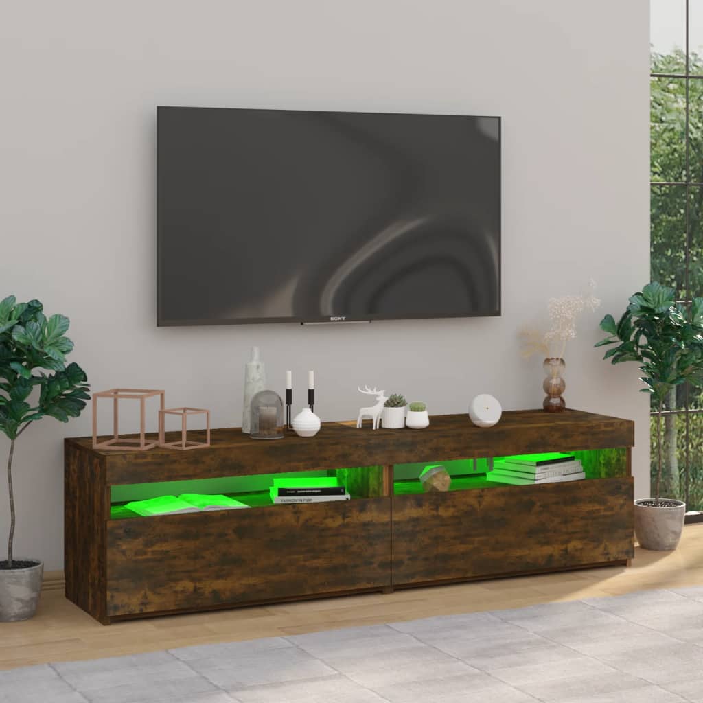 TV Cabinet with LED Lights 2 pcs Smoked Oak 75x35x40 cm