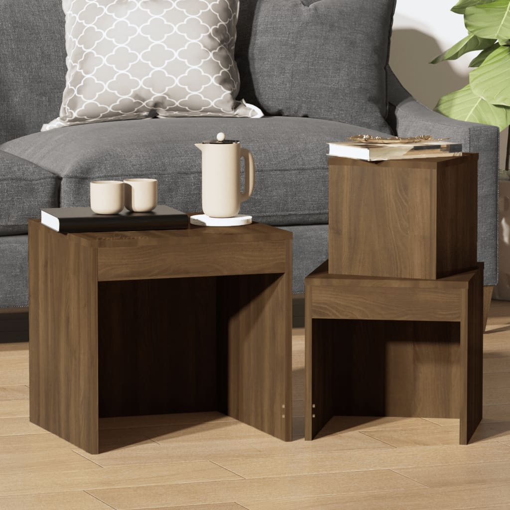 Nesting Tables 3 pcs Brown Oak Engineered Wood