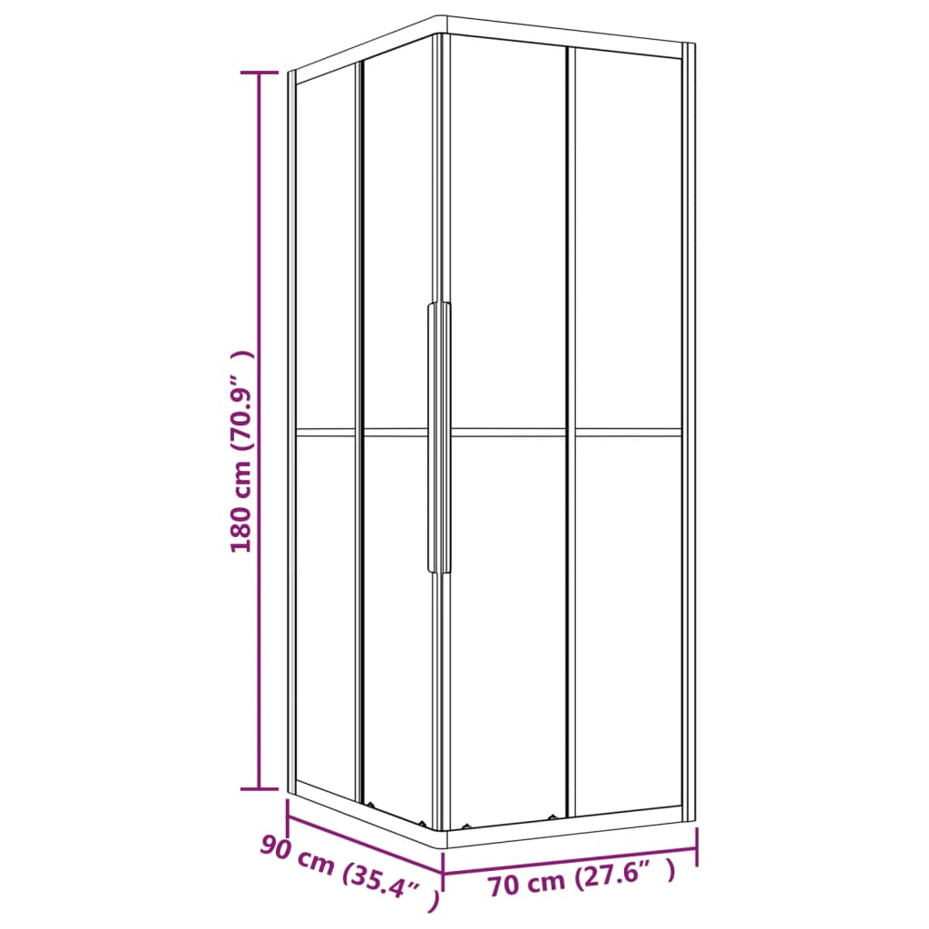 Shower Cabin Half Frosted ESG 90x70x180 cm Black