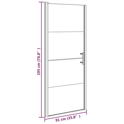 Shower Door 91x195 cm Half Frosted Tempered Glass Black