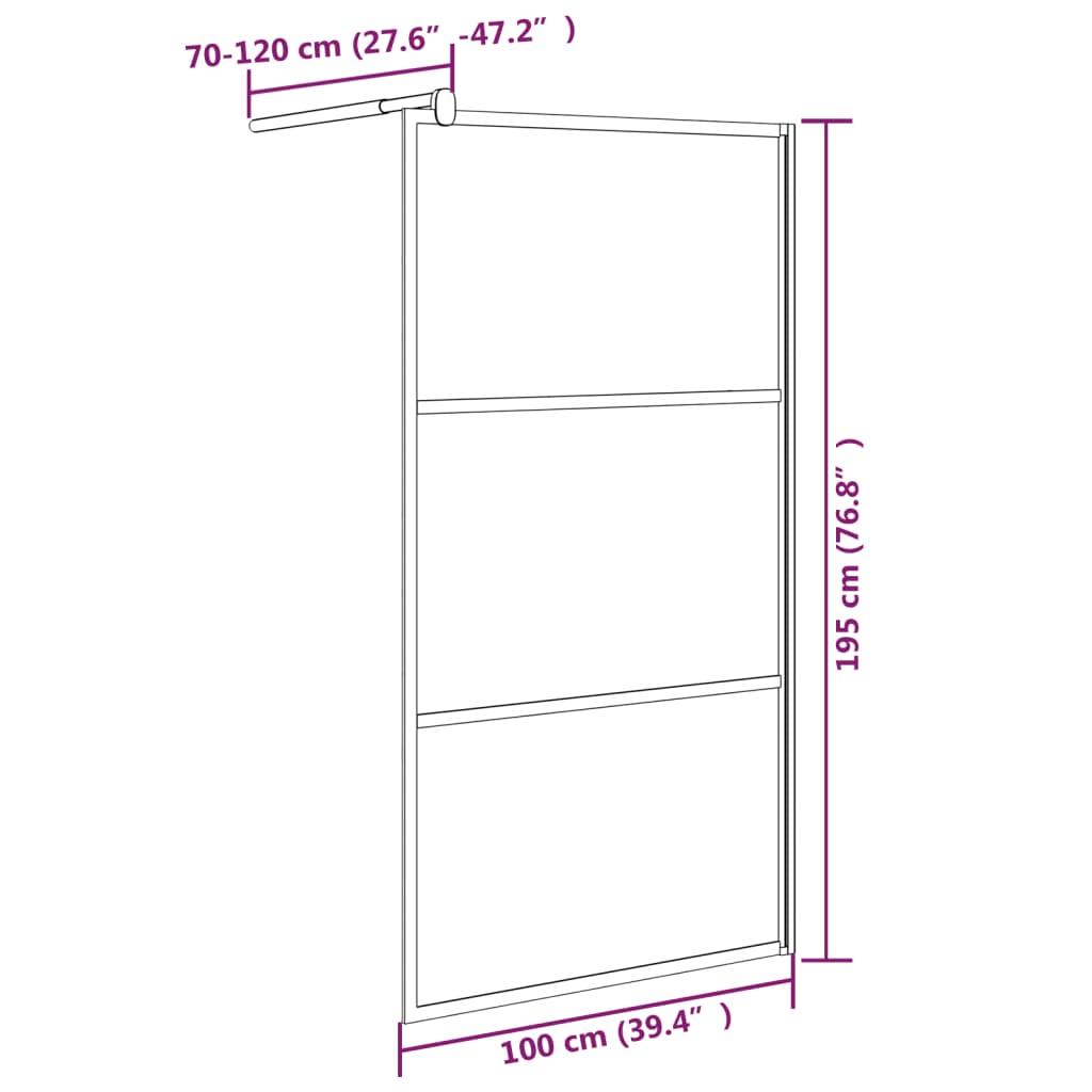 Walk-in Shower Wall 100x195 cm Half Frosted ESG Glass Black