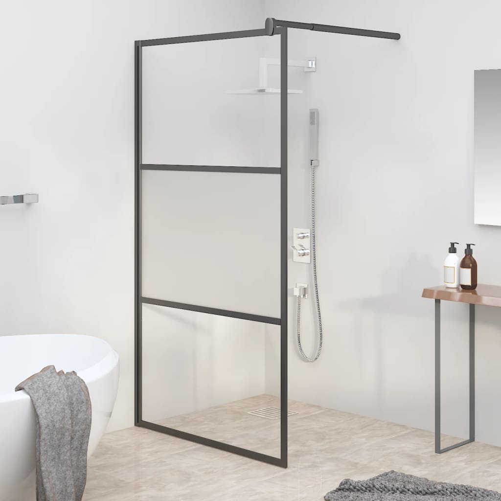 Walk-in Shower Wall 100x195 cm Half Frosted ESG Glass Black