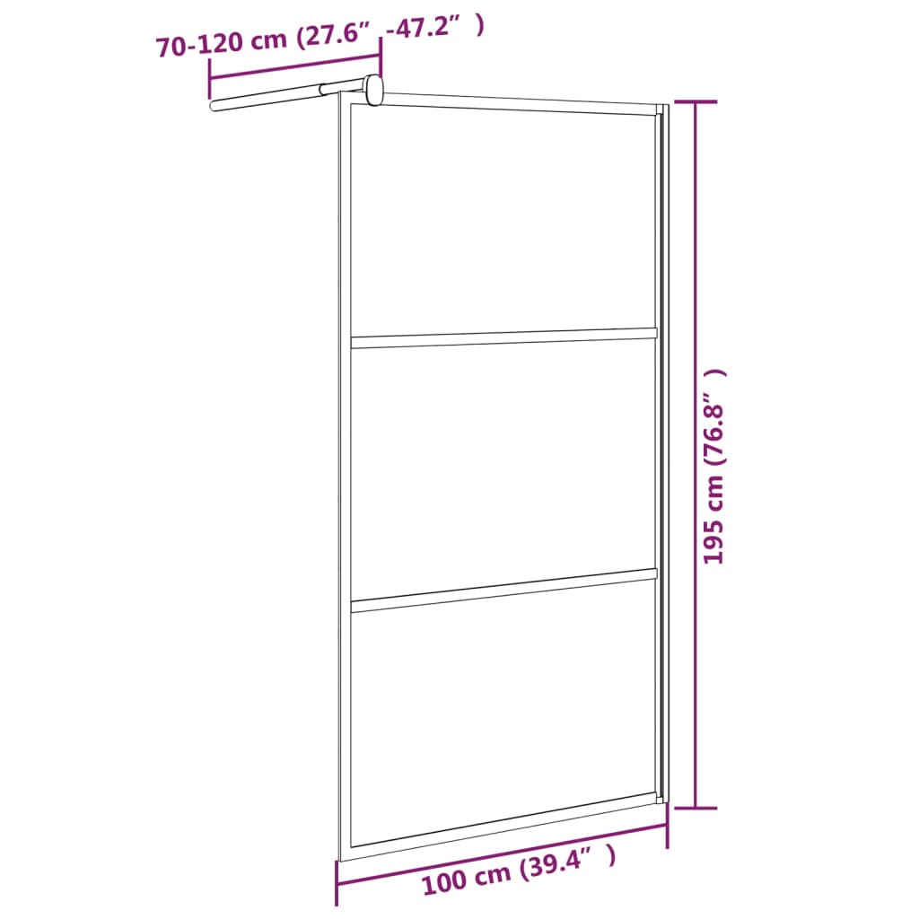 Walk-in Shower Wall 100x195cm Dark ESG Glass Black