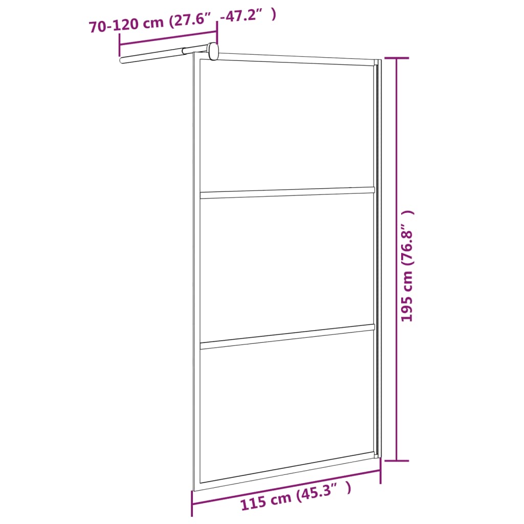 Walk-in Shower Wall 115x195cm Dark ESG Glass Black