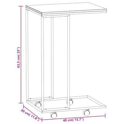 Side Table with Wheels Black 40x30x63.5 cm Engineered Wood