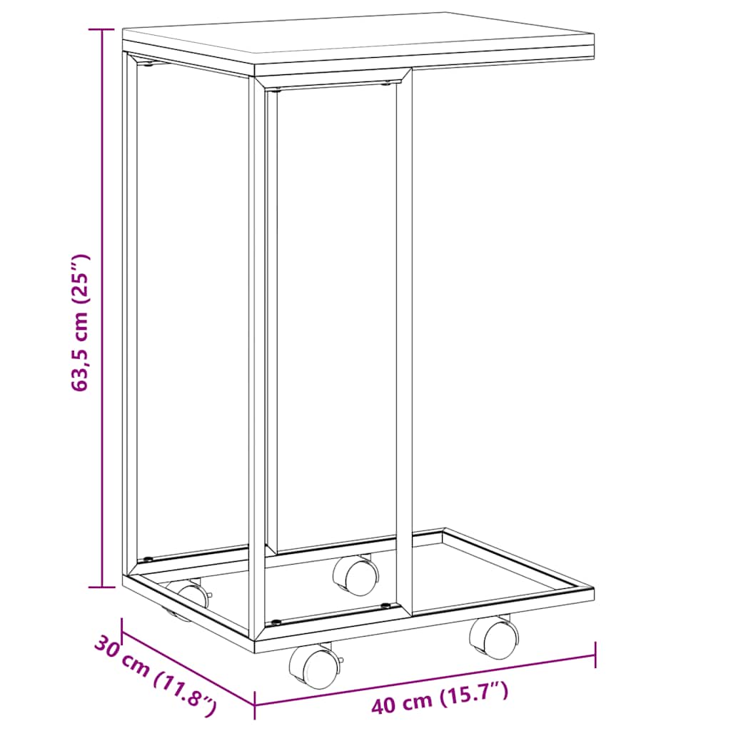 Side Table with Wheels Black 40x30x63.5 cm Engineered Wood