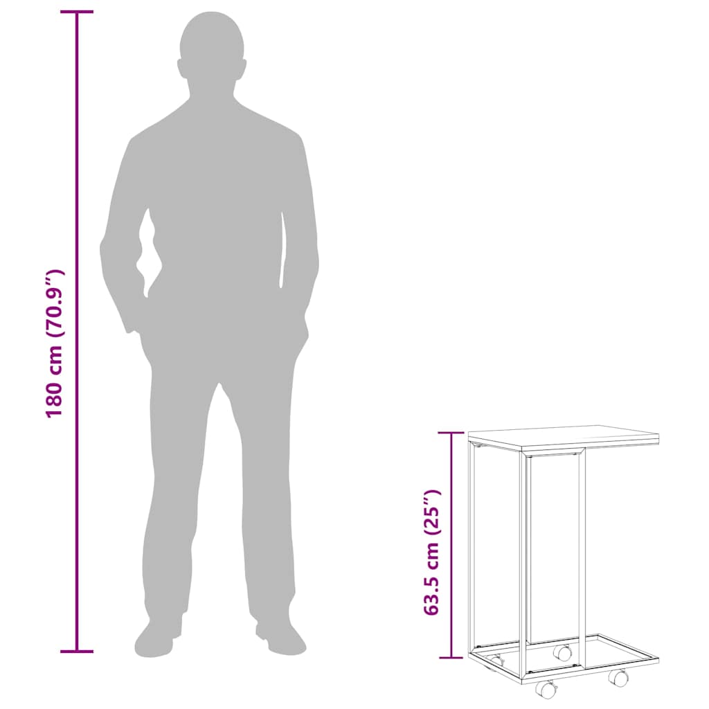 Side Table with Wheels Black 40x30x63.5 cm Engineered Wood