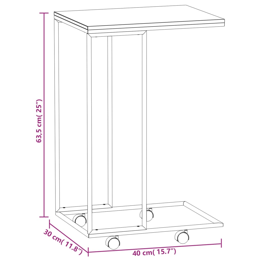 Side Table with Wheels White 40x30x63.5 cm Engineered Wood