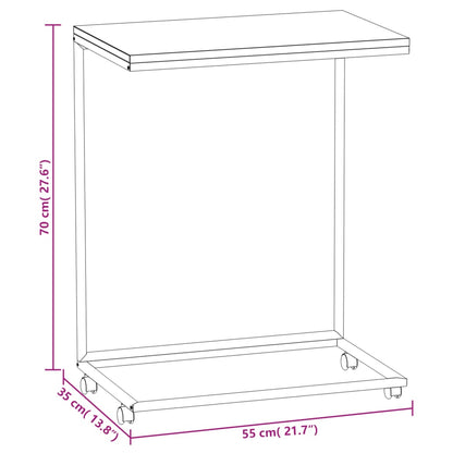 Side Table with Wheels White 55x35x70 cm Engineered Wood