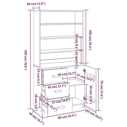 Highboard HAMAR Solid Wood Pine Light Grey